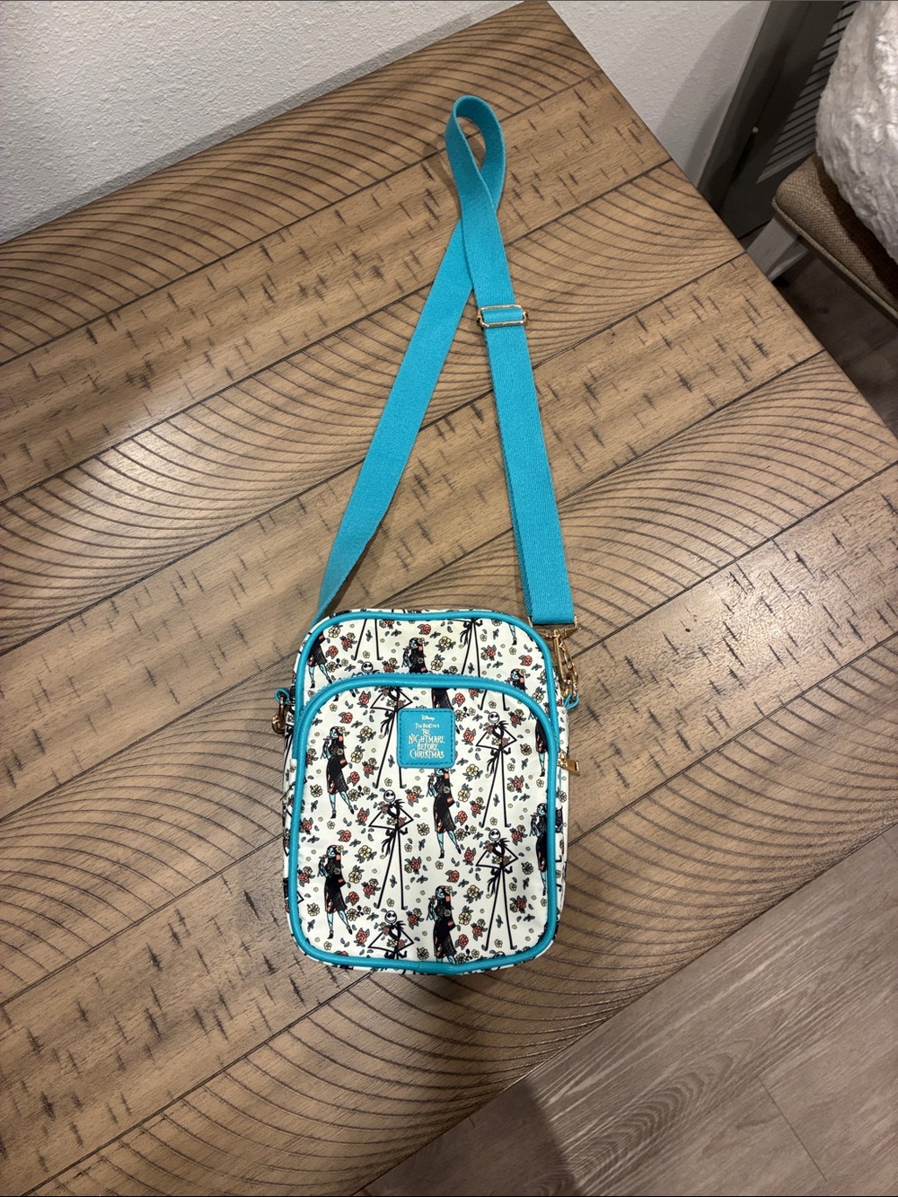 Nightmare Before Christmas Crossbody Bag with Teal Trim and Strap